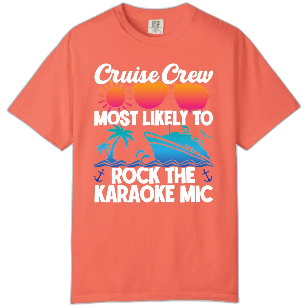 Cruise Crew Karaoke Rock Comfort Color Tee - Mic Drop Fun in Bright Salmon