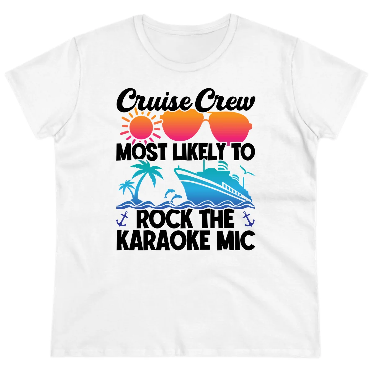 Cruise Crew Karaoke Rock Ladies Tee - Most Likely to Sing! in White