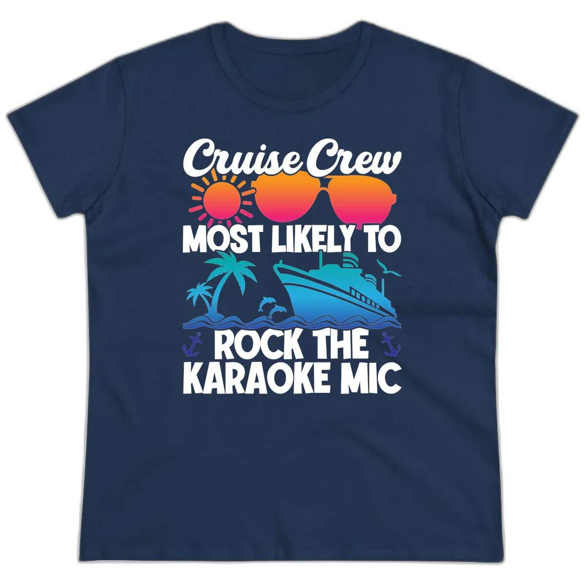 Cruise Crew Karaoke Rock Ladies Tee - Most Likely to Sing! in Navy