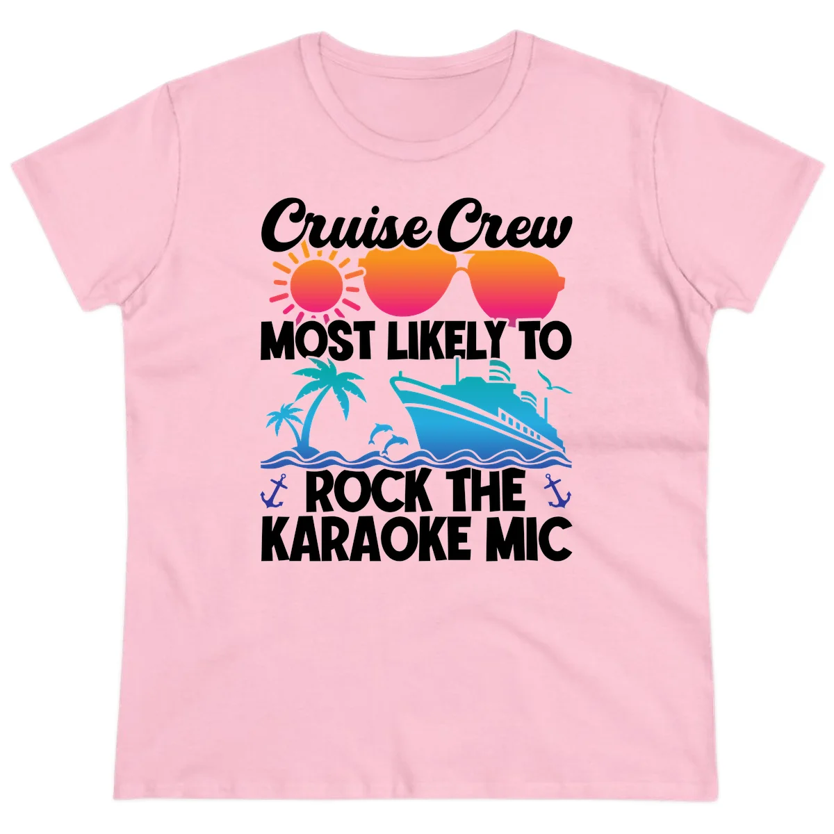 Cruise Crew Karaoke Rock Ladies Tee - Most Likely to Sing! in Light Pink