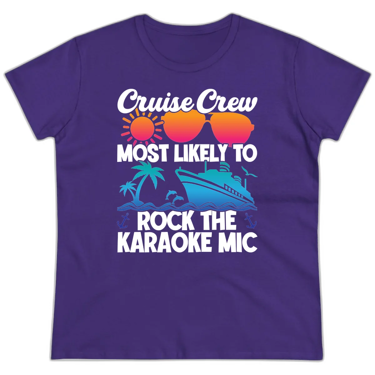 Cruise Crew Karaoke Rock Ladies Tee - Most Likely to Sing! in Purple