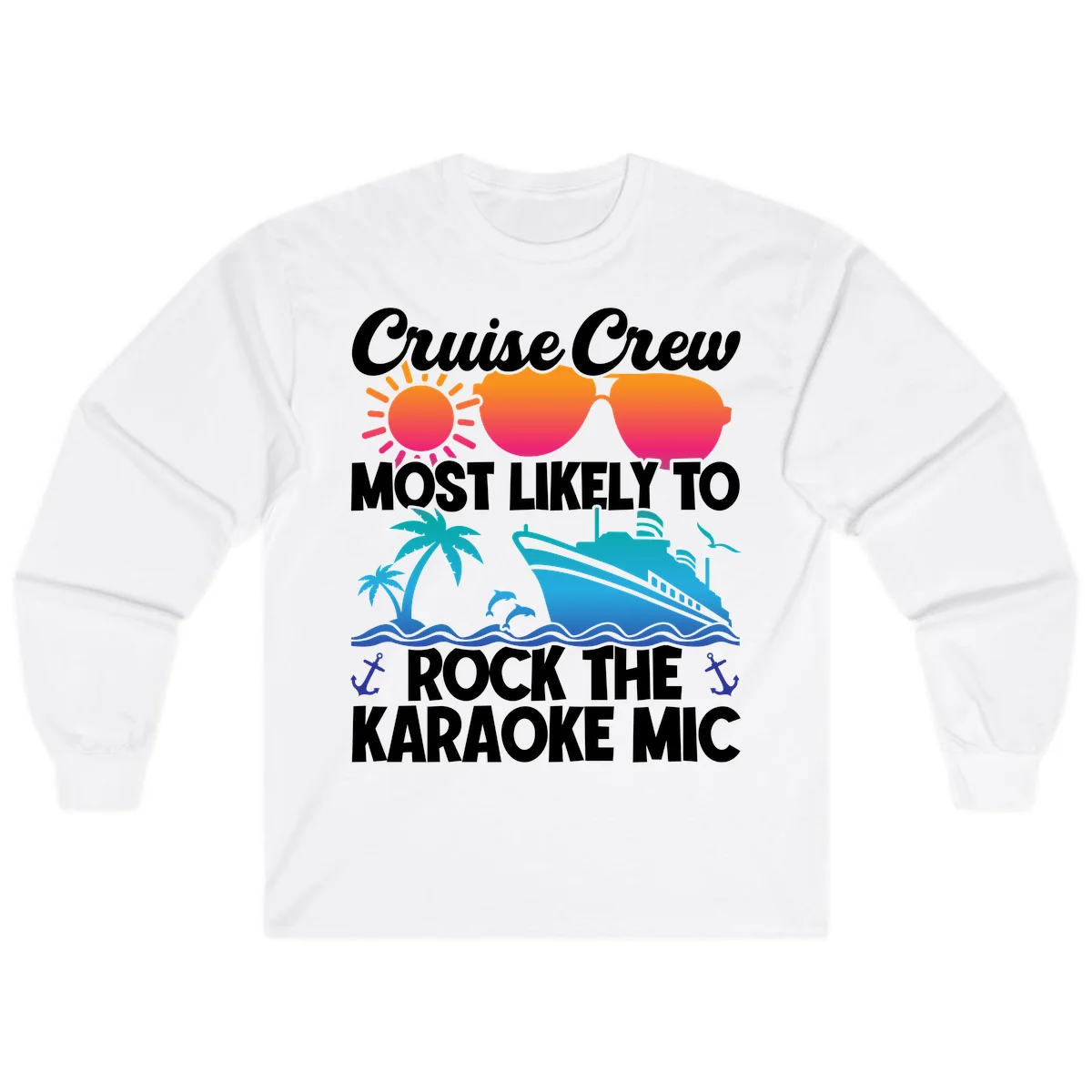 Cruise Crew Karaoke Rock Long Sleeve - Cool Evenings in White
