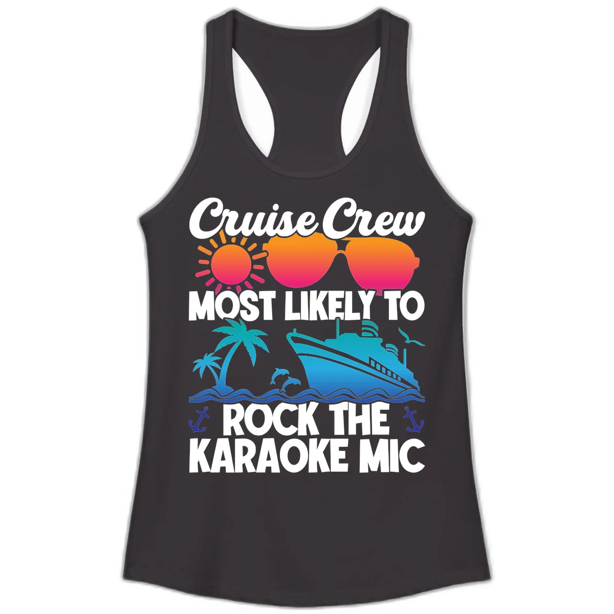 Cruise Crew Karaoke Rock Ladies Tank - Racerback Fun in Black