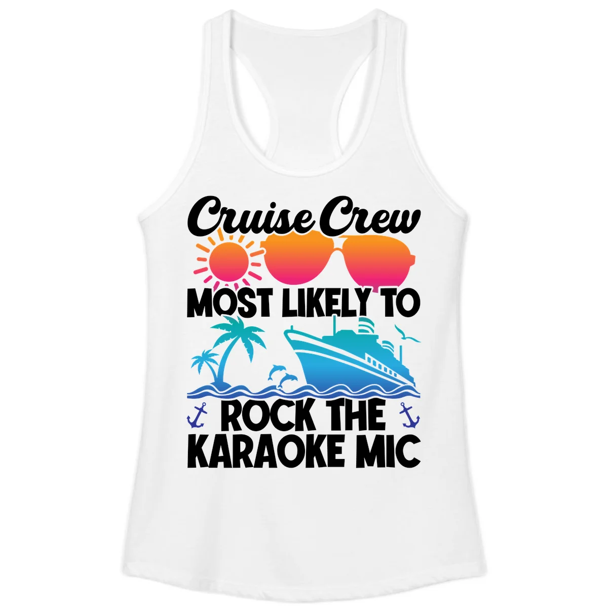 Cruise Crew Karaoke Rock Ladies Tank - Racerback Fun in White
