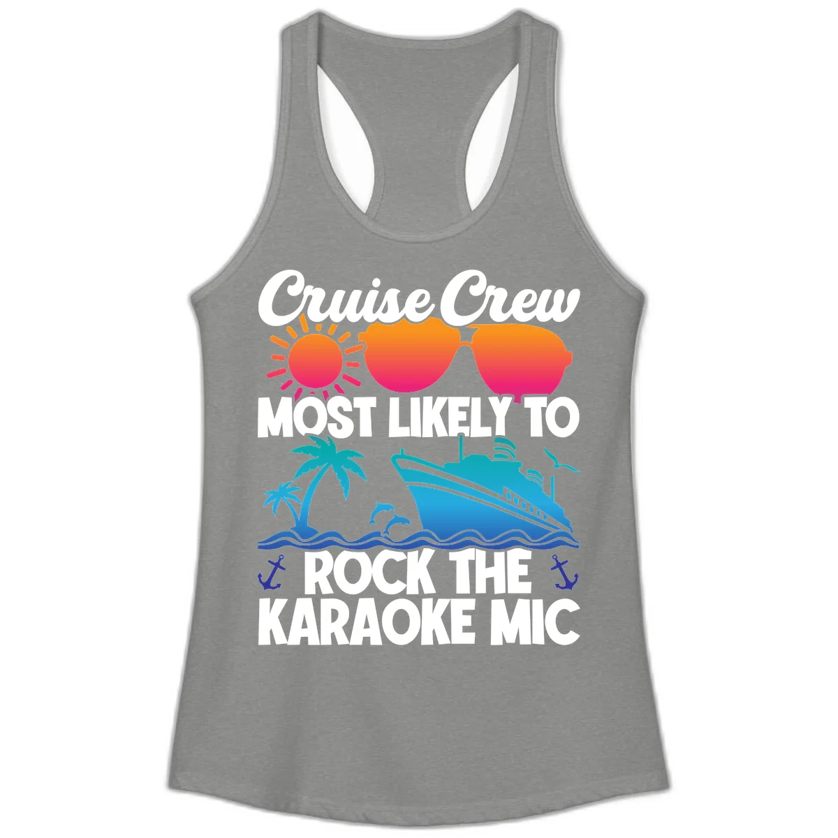 Cruise Crew Karaoke Rock Ladies Tank - Racerback Fun in Heather Grey