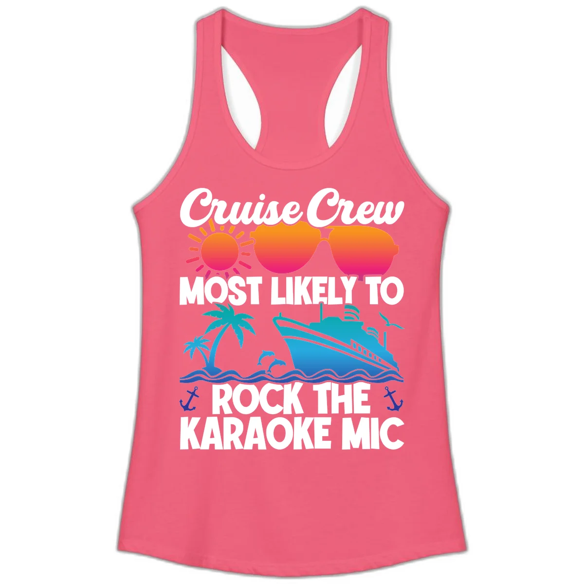 Cruise Crew Karaoke Rock Ladies Tank - Racerback Fun in Hot Pink