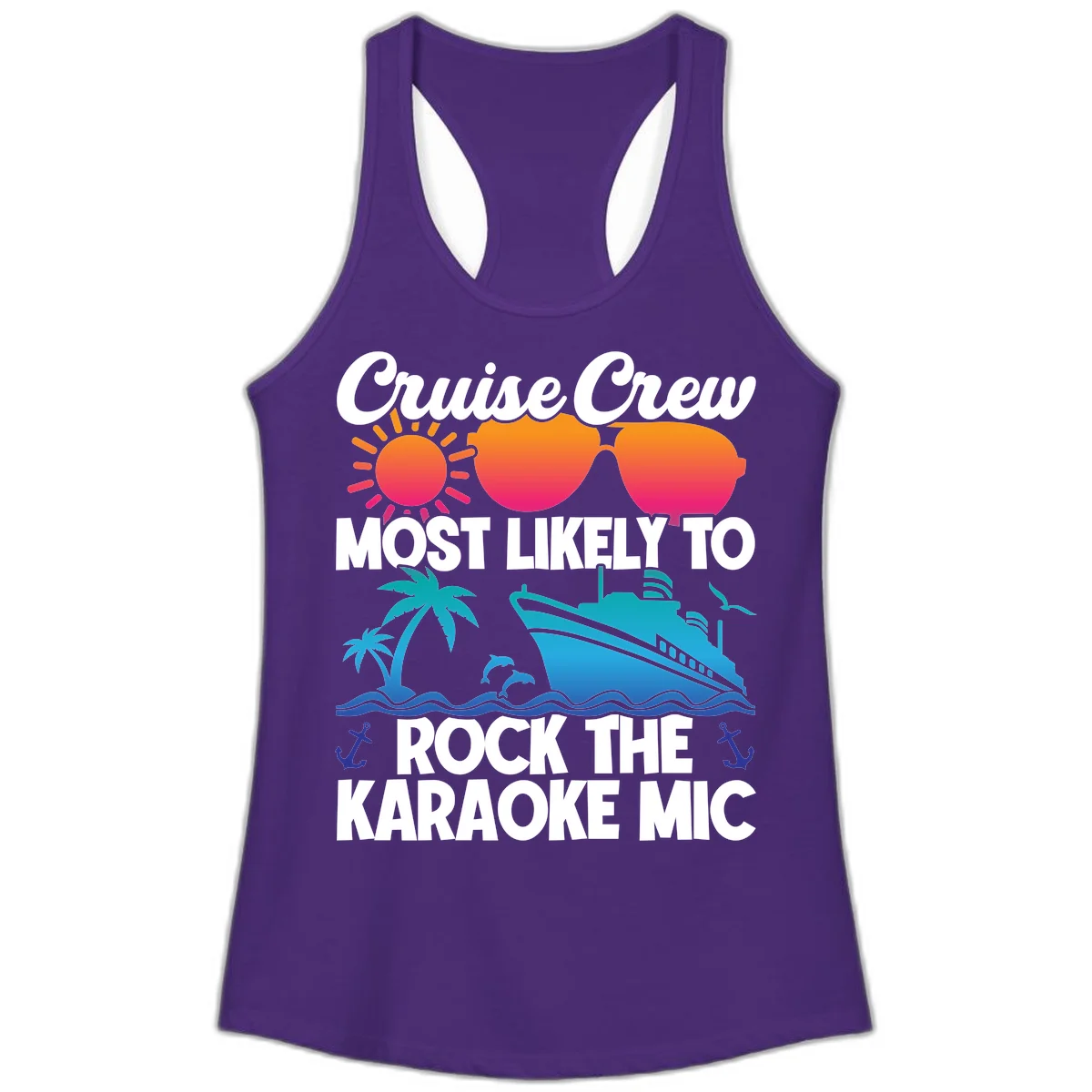 Cruise Crew Karaoke Rock Ladies Tank - Racerback Fun in Solid Purple Rush