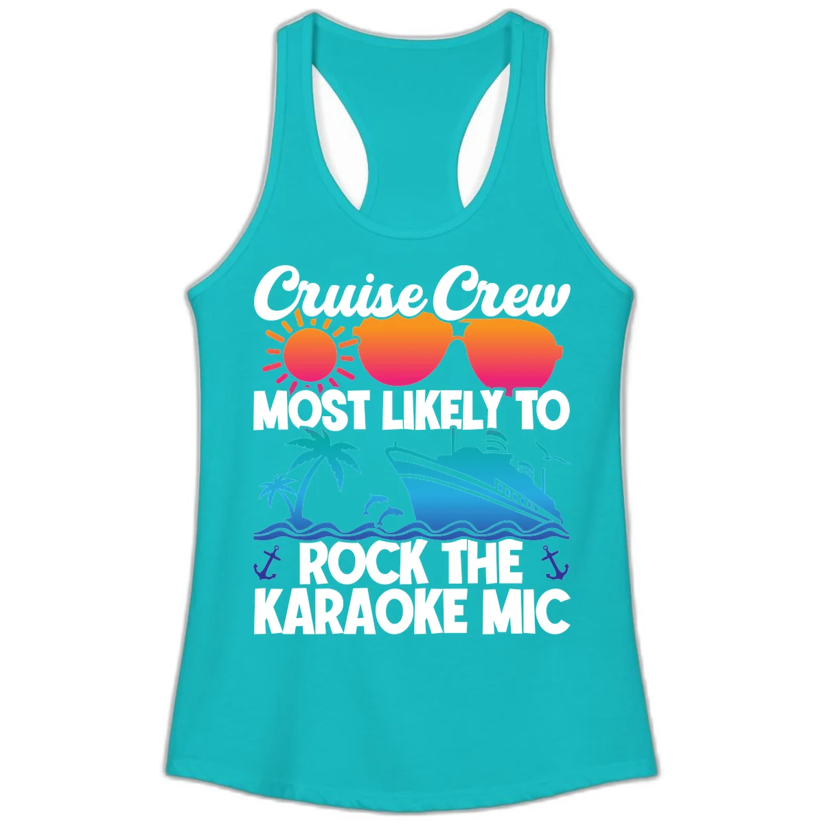 Cruise Crew Karaoke Rock Ladies Tank - Racerback Fun in Tahiti Blue
