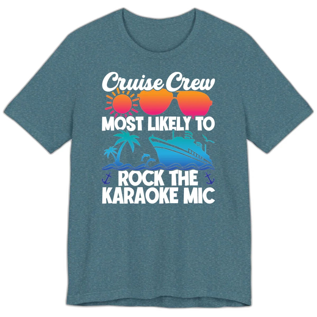Cruise Crew Karaoke Rock Premium T-Shirt - Mic Drop Ready in Heather Deep Teal