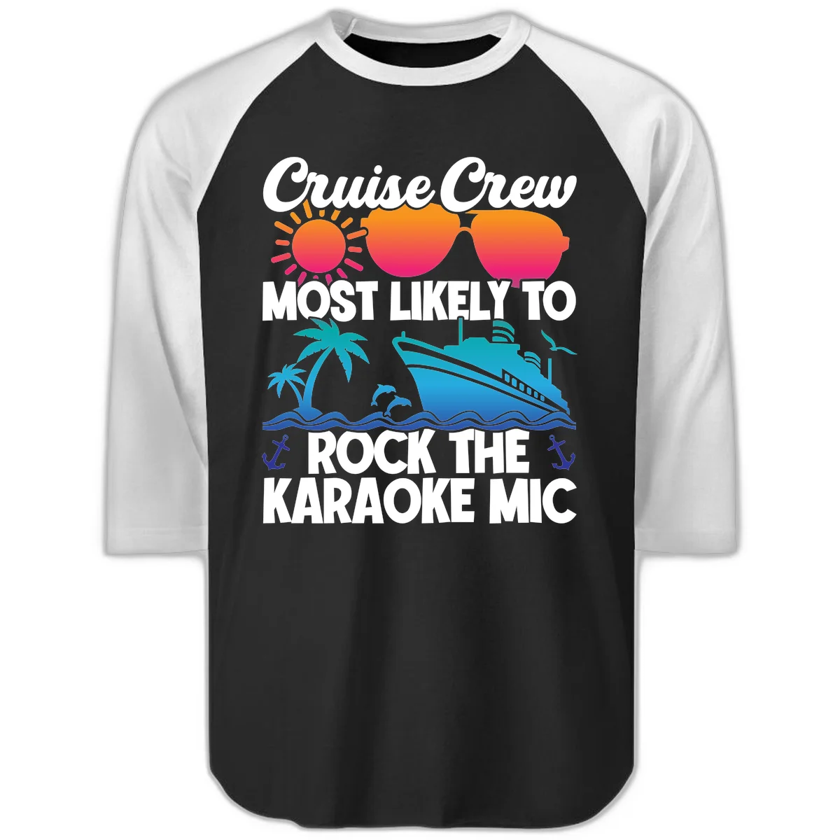 Cruise Crew Karaoke Rock Raglan 3/4 Tee - Baseball Style in Black White