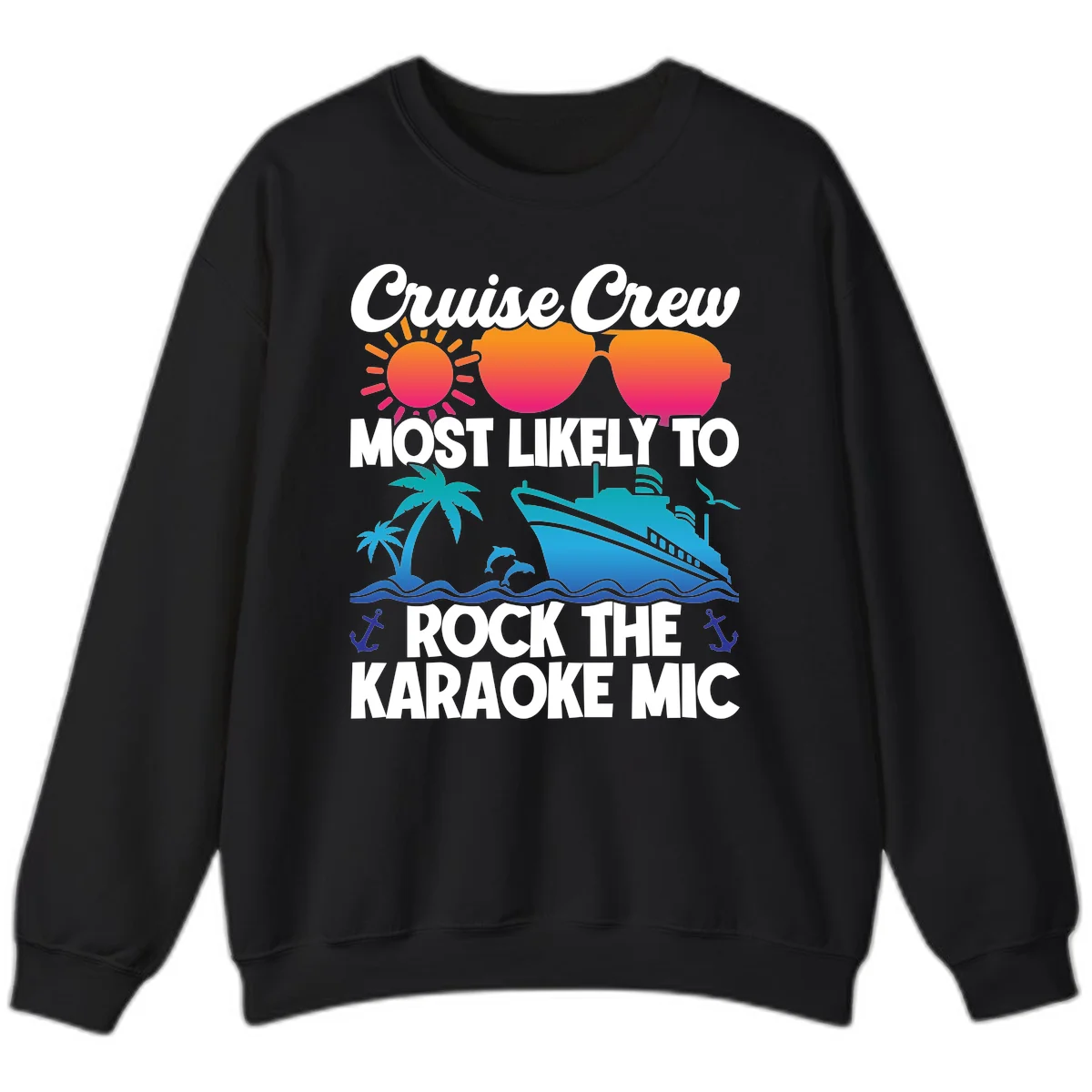 Cruise Crew Karaoke Rock Sweatshirt - Cozy Mic Night in Black
