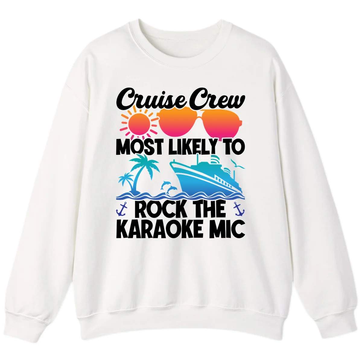Cruise Crew Karaoke Rock Sweatshirt - Cozy Mic Night in White