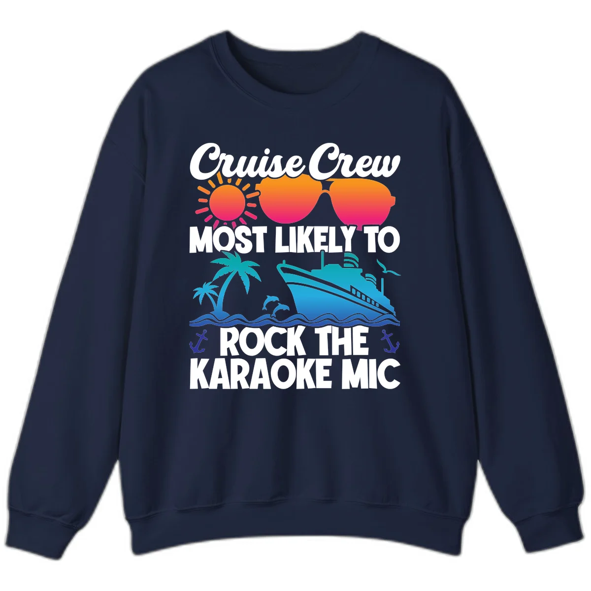 Cruise Crew Karaoke Rock Sweatshirt - Cozy Mic Night in Navy