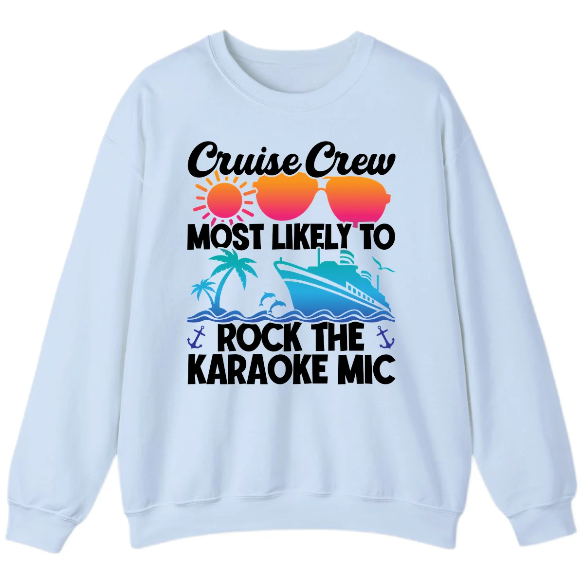 Cruise Crew Karaoke Rock Sweatshirt - Cozy Mic Night in Light Blue