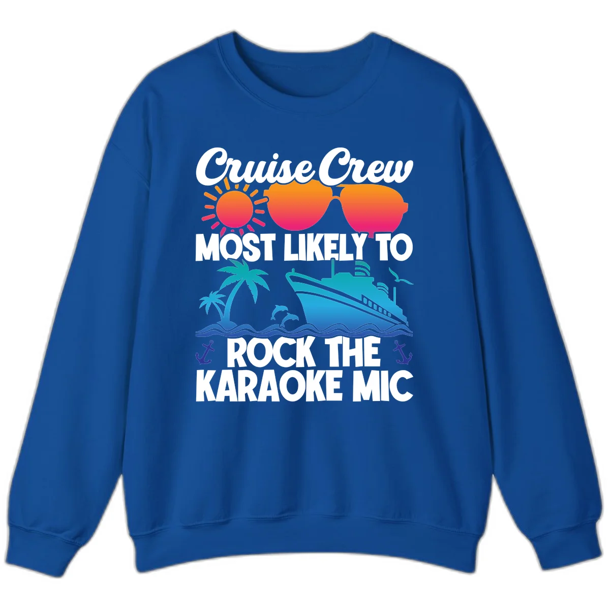 Cruise Crew Karaoke Rock Sweatshirt - Cozy Mic Night in Royal