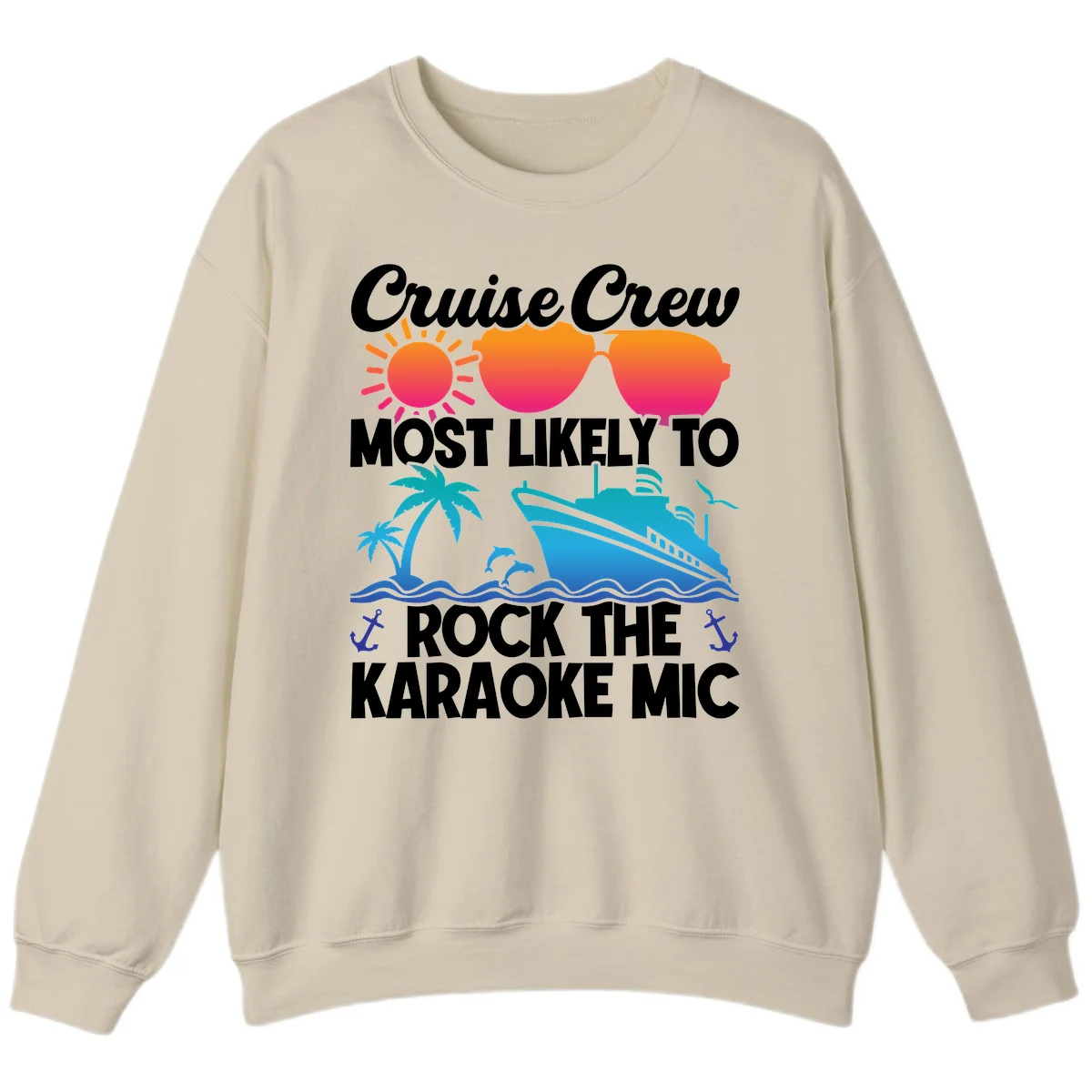Cruise Crew Karaoke Rock Sweatshirt - Cozy Mic Night in Sand
