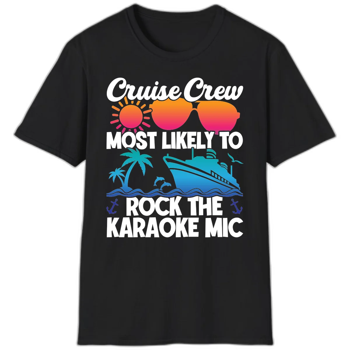 Cruise Crew Karaoke Rock T-Shirt - Most Likely to Rock the Mic in Black