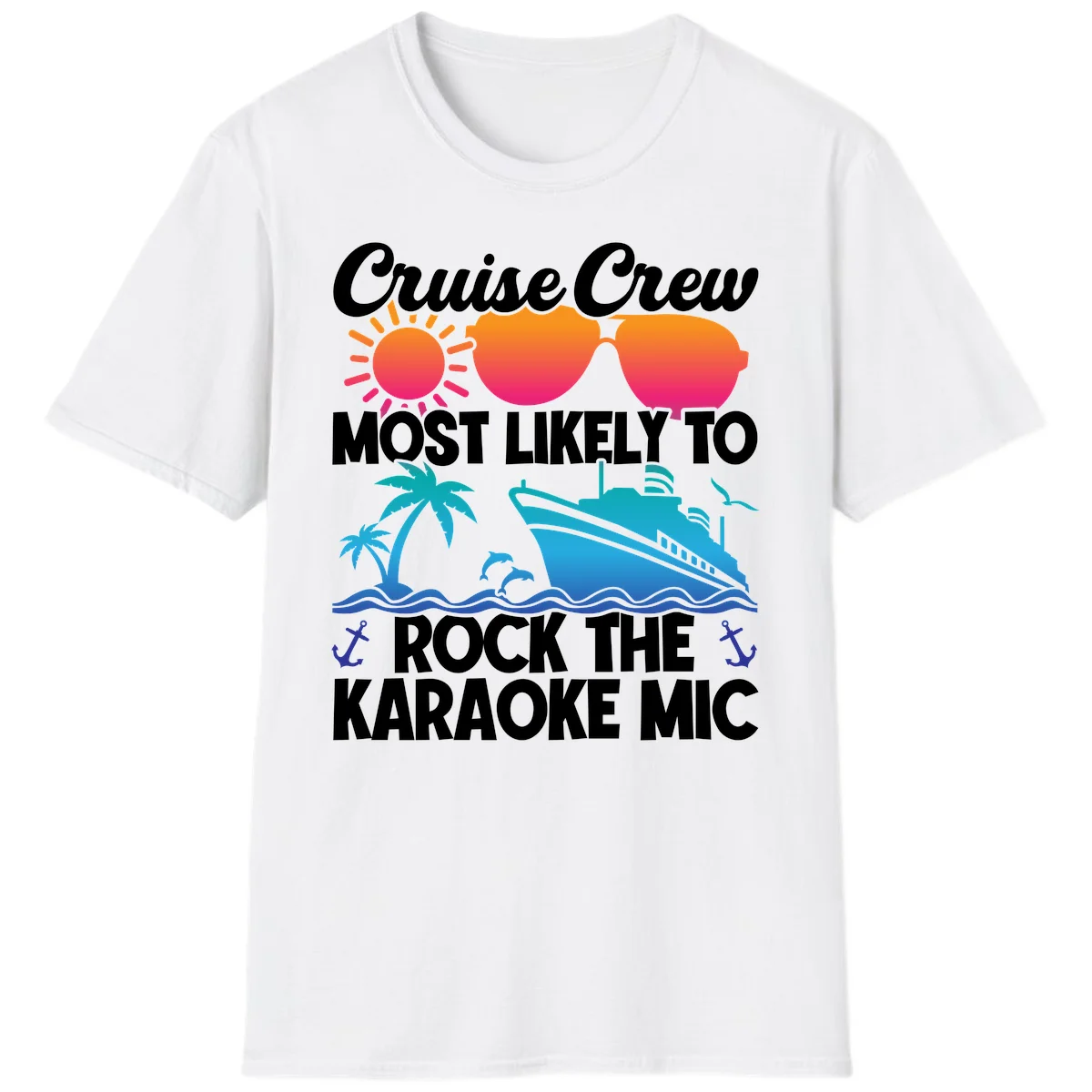 Cruise Crew Karaoke Rock T-Shirt - Most Likely to Rock the Mic in White
