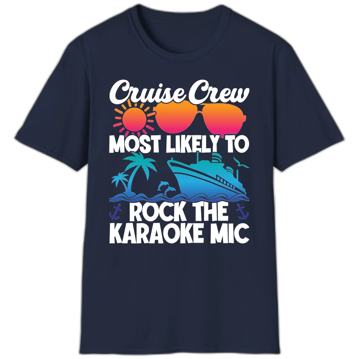 Cruise Crew Karaoke Rock T-Shirt - Most Likely to Rock the Mic in Navy