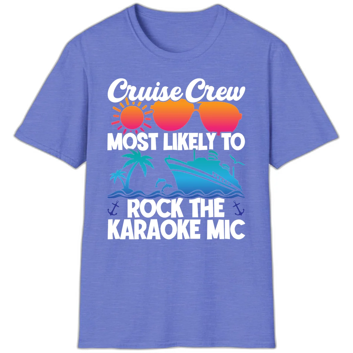 Cruise Crew Karaoke Rock T-Shirt - Most Likely to Rock the Mic in Heather Royal