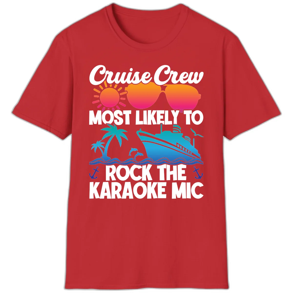 Cruise Crew Karaoke Rock T-Shirt - Most Likely to Rock the Mic in Red