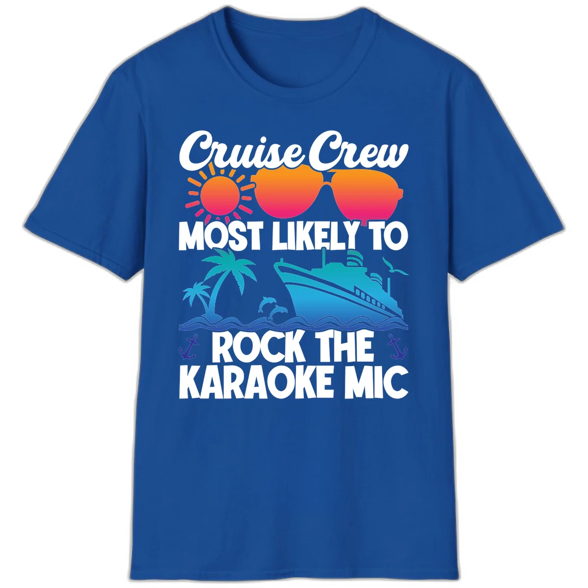 Cruise Crew Karaoke Rock T-Shirt - Most Likely to Rock the Mic in Royal