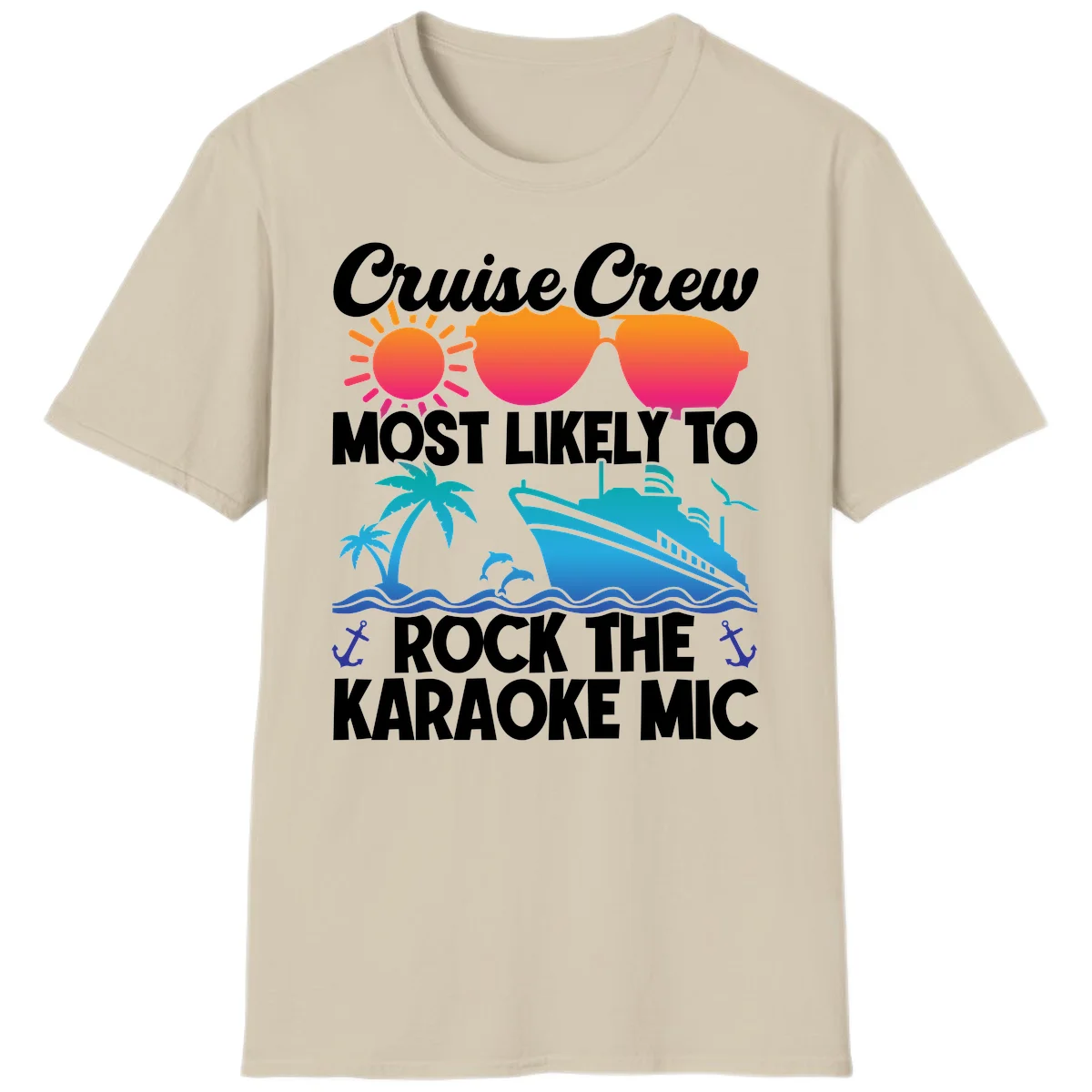 Cruise Crew Karaoke Rock T-Shirt - Most Likely to Rock the Mic in Sand