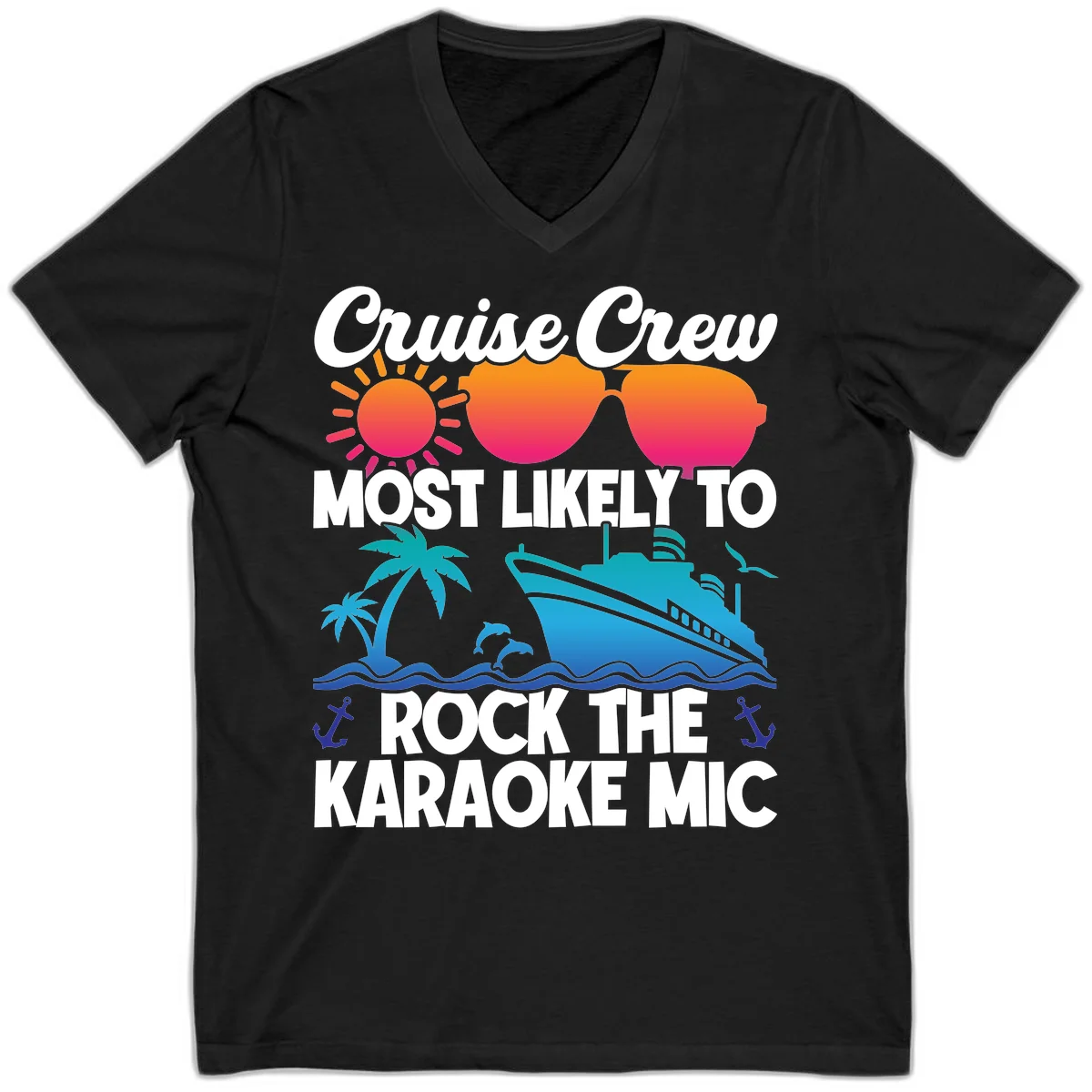 Cruise Crew Karaoke Rock V-Neck Tee - Stage Ready Style in Black