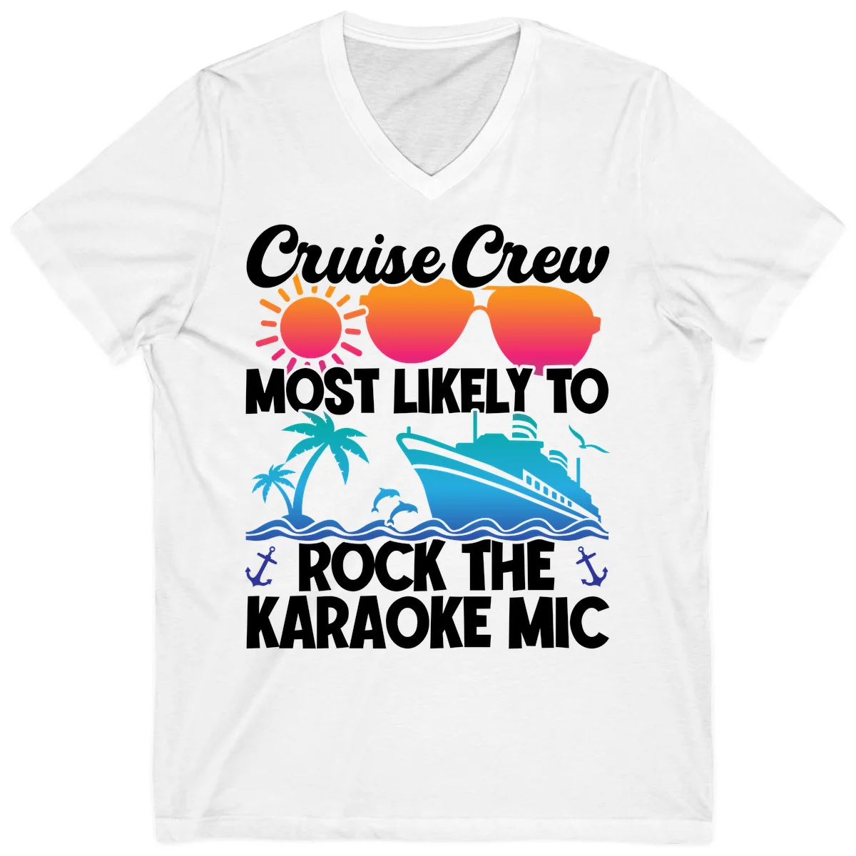 Cruise Crew Karaoke Rock V-Neck Tee - Stage Ready Style in White