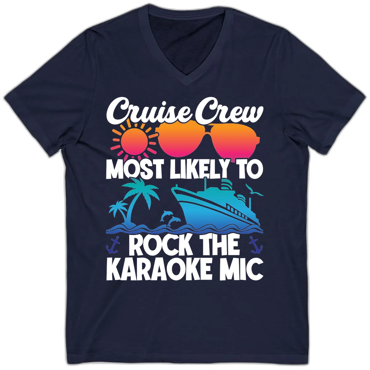 Cruise Crew Karaoke Rock V-Neck Tee - Stage Ready Style in Navy