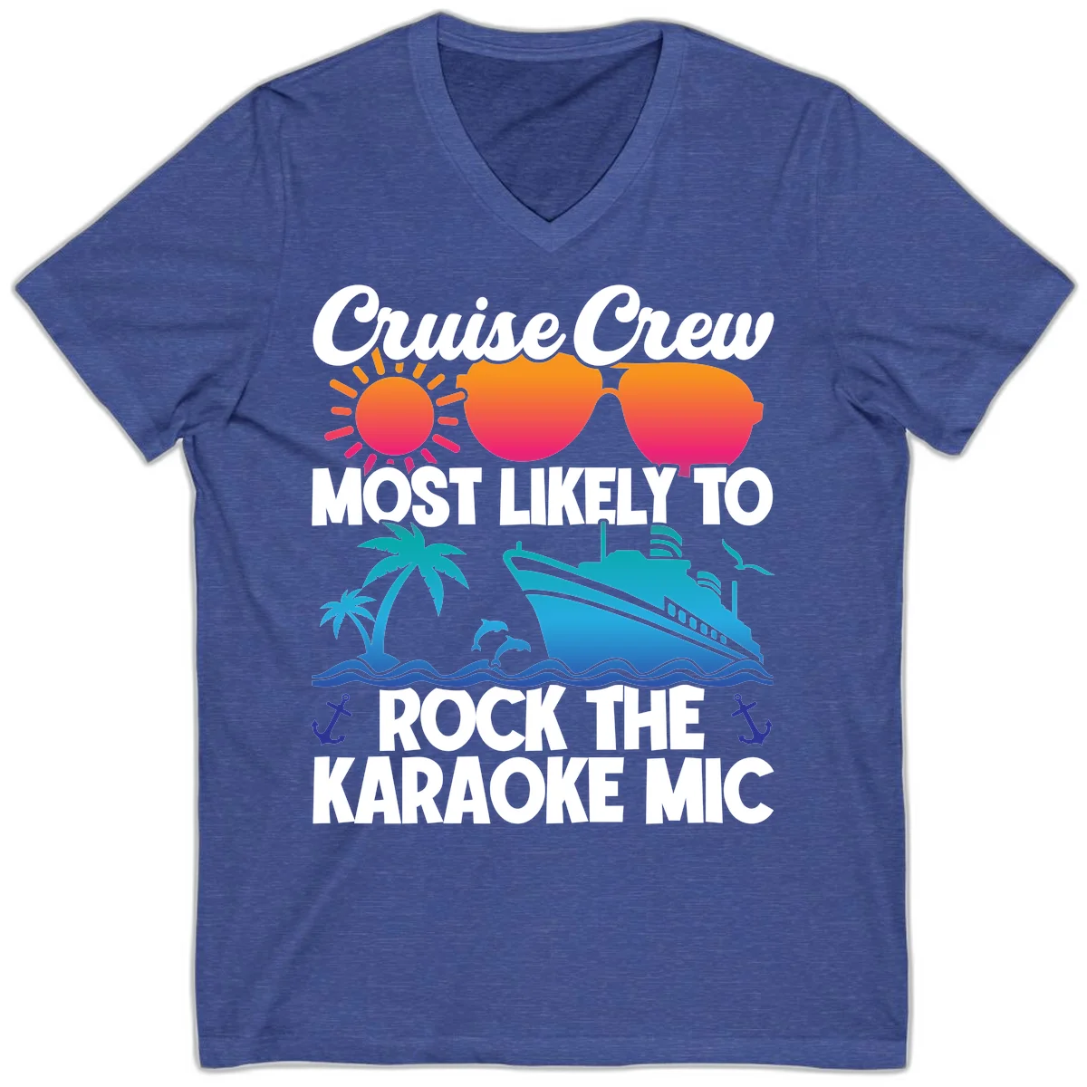 Cruise Crew Karaoke Rock V-Neck Tee - Stage Ready Style in Heather True Royal