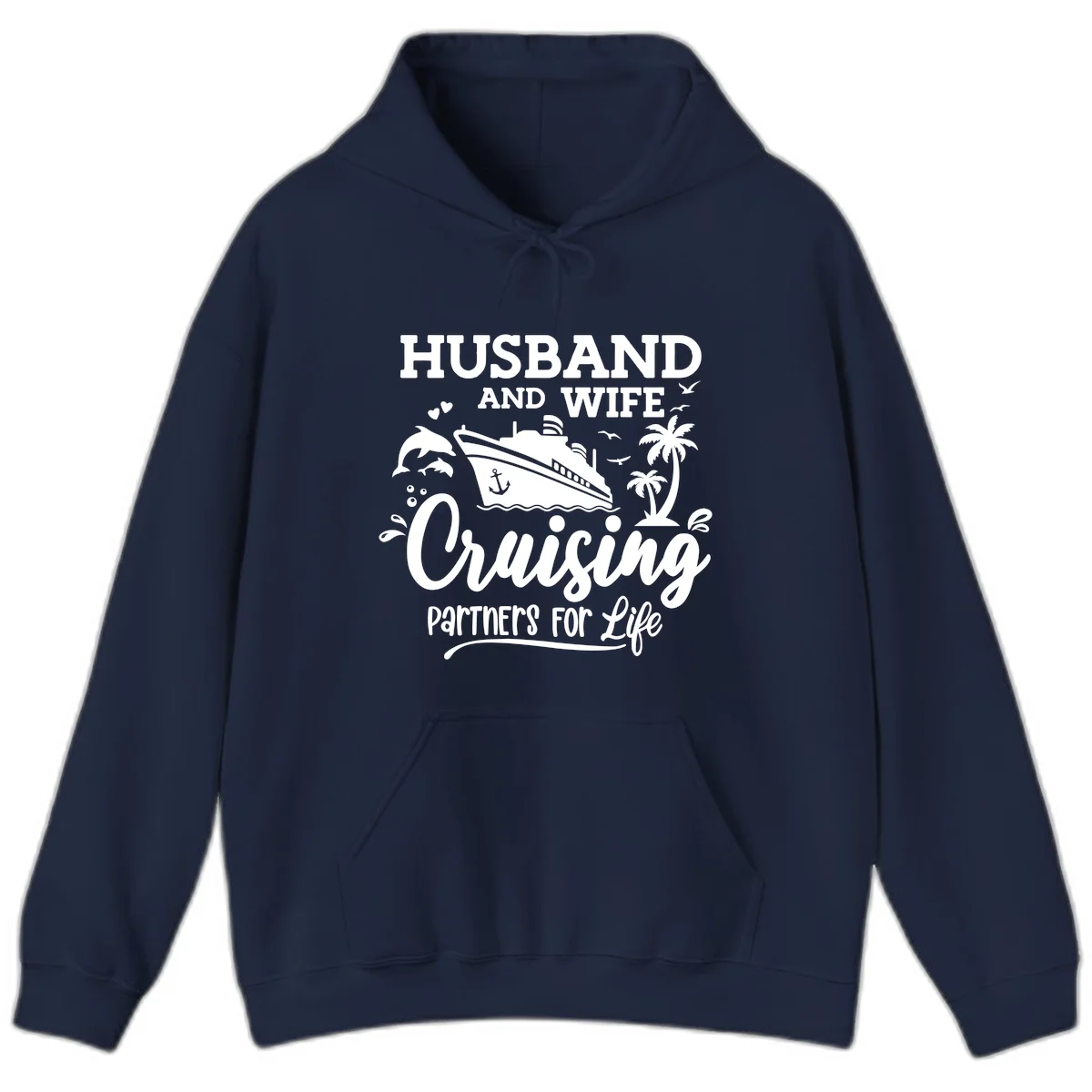 Husband And Wife Cruising Partners For Life Hoodie in Navy