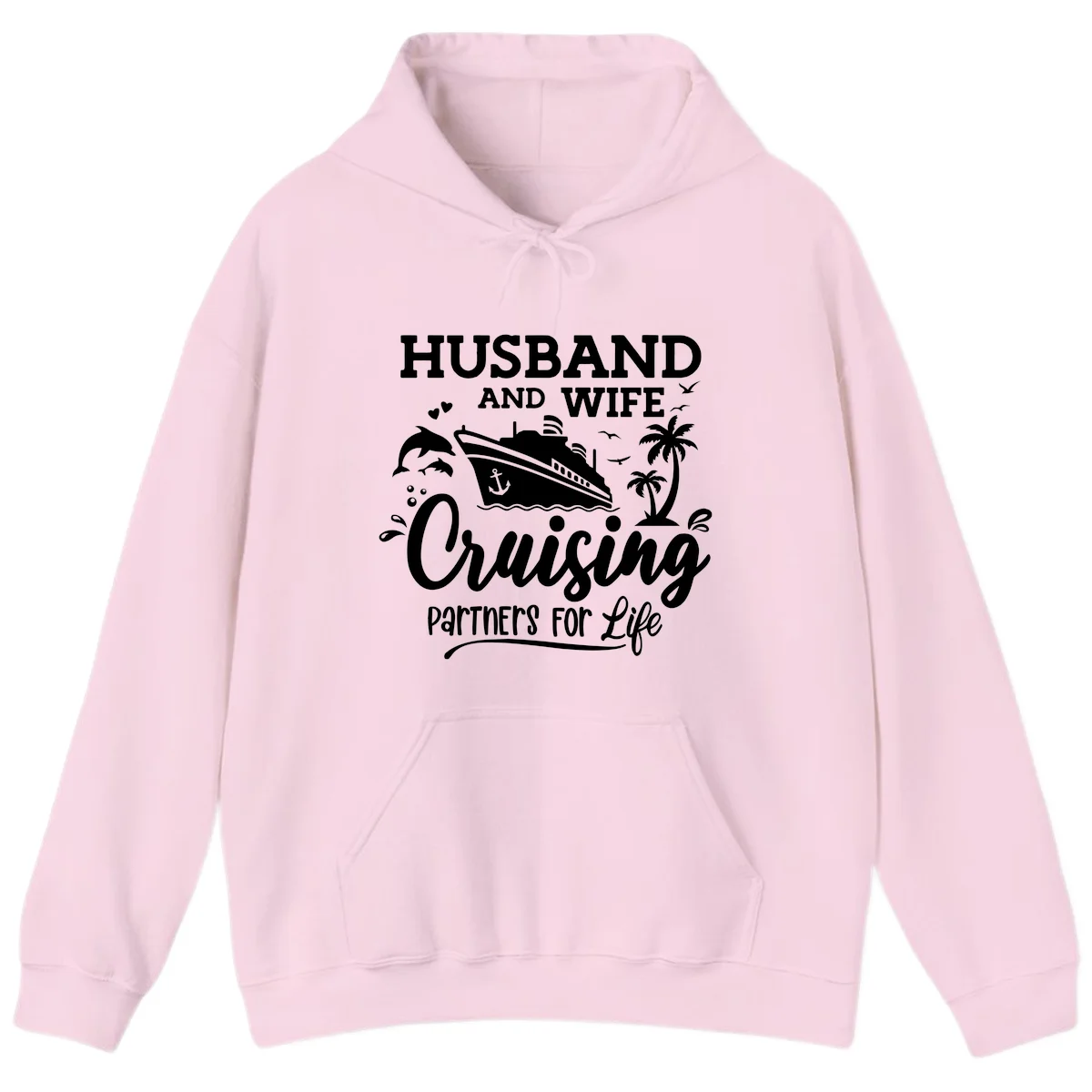 Husband And Wife Cruising Partners For Life Hoodie in Light Pink