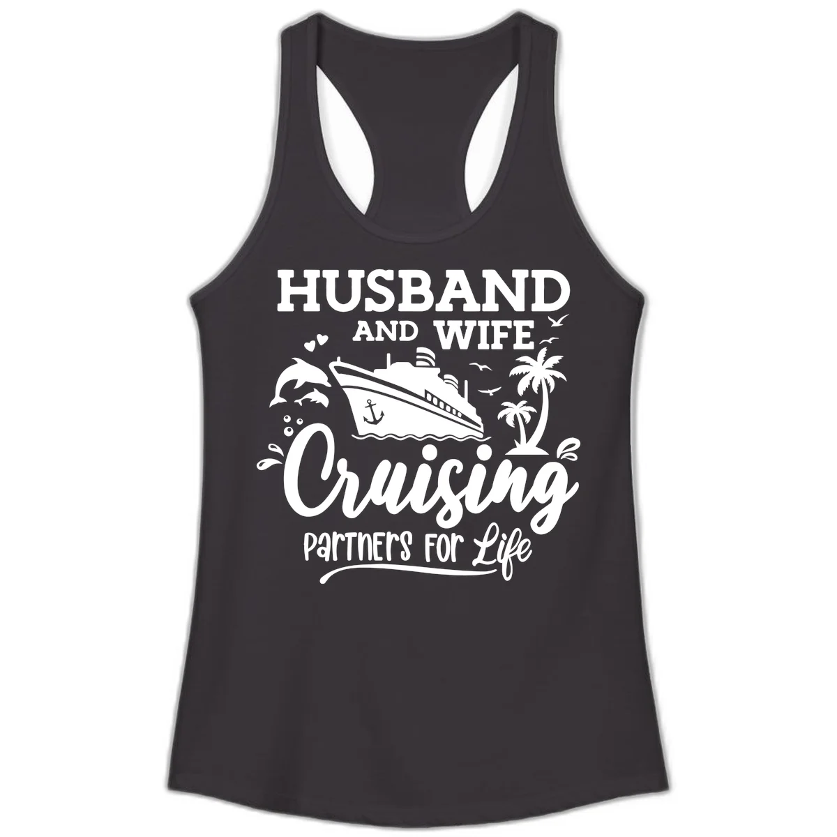 Husband And Wife Cruising Partners For Life Ladies Tank in Black