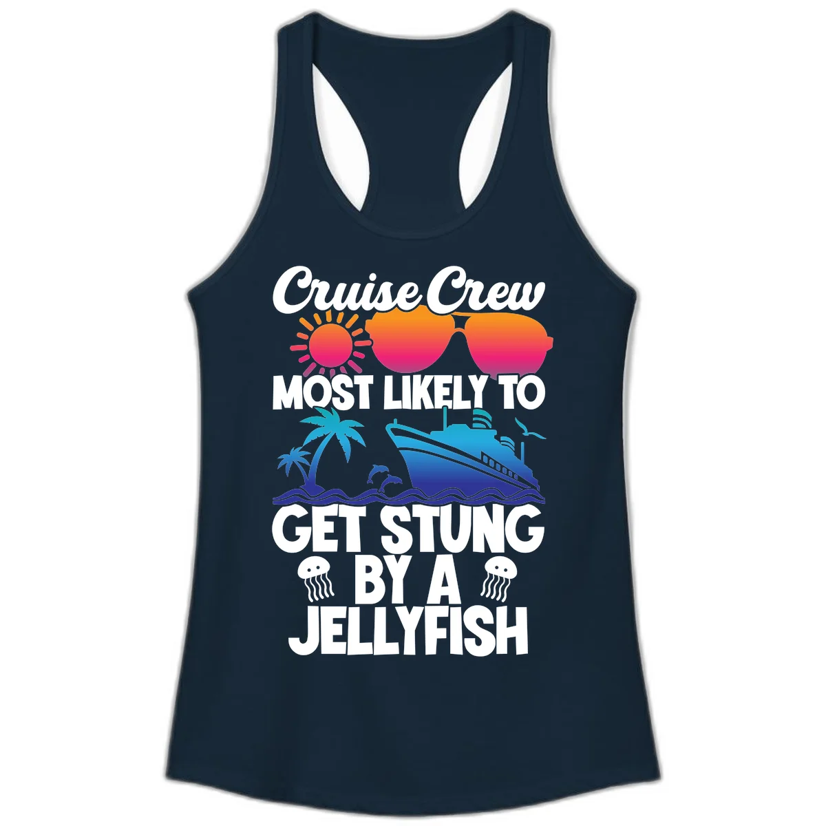Cruise Crew Most Likely To Get Stung Ladies Tank in Solid Midnight Navy