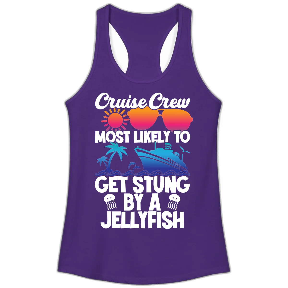 Cruise Crew Most Likely To Get Stung Ladies Tank in Solid Purple Rush