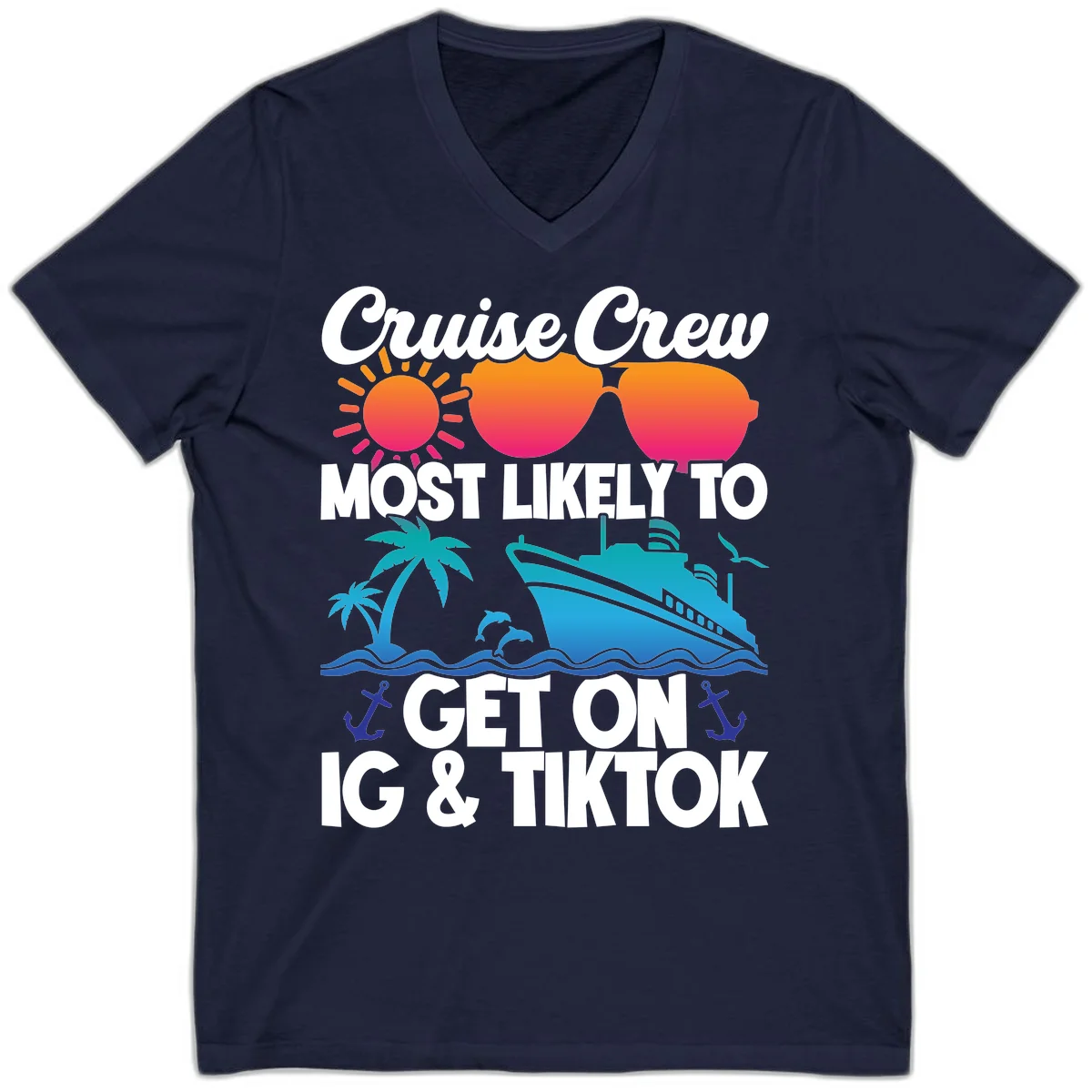 Cruise Crew Most Likely To Get On IG & TikTok V-Neck in Navy