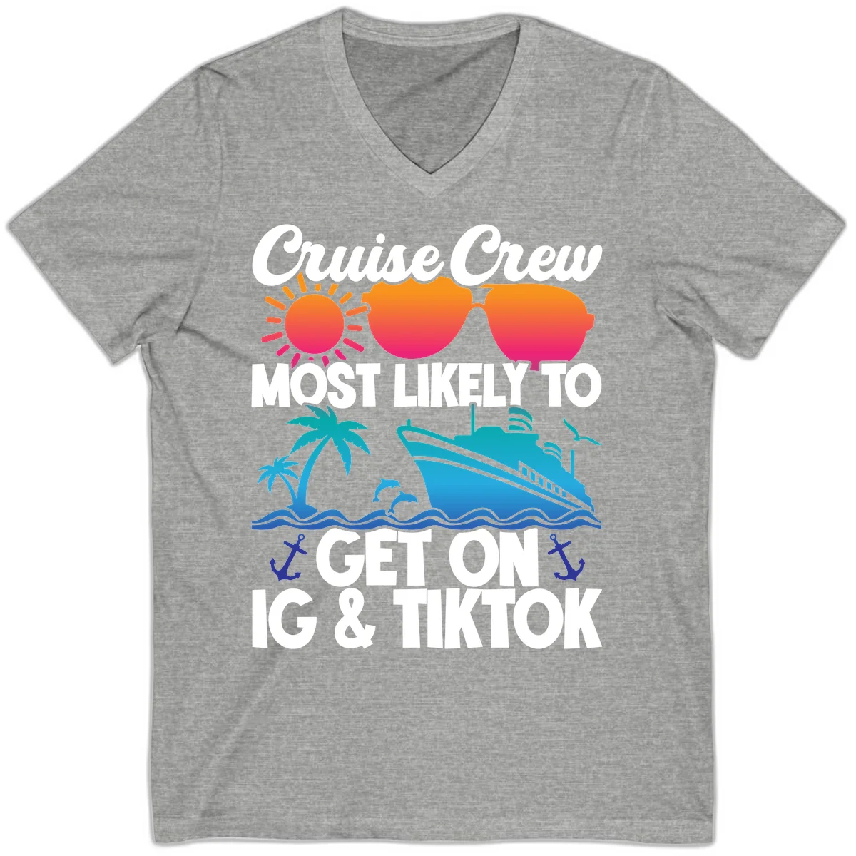 Cruise Crew Most Likely To Get On IG & TikTok V-Neck in Athletic Heather