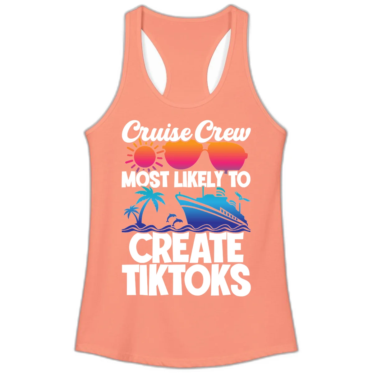 Cruise Crew Most Likely To Create Tiktoks Ladies Tank in Solid Light Orange