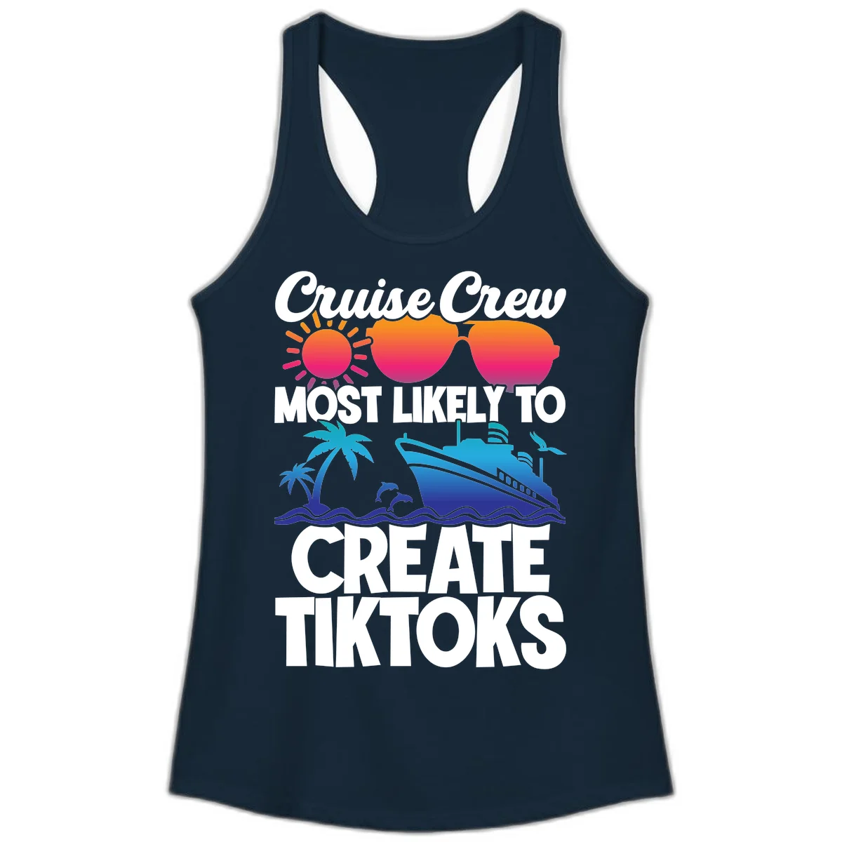 Cruise Crew Most Likely To Create Tiktoks Ladies Tank in Solid Midnight Navy