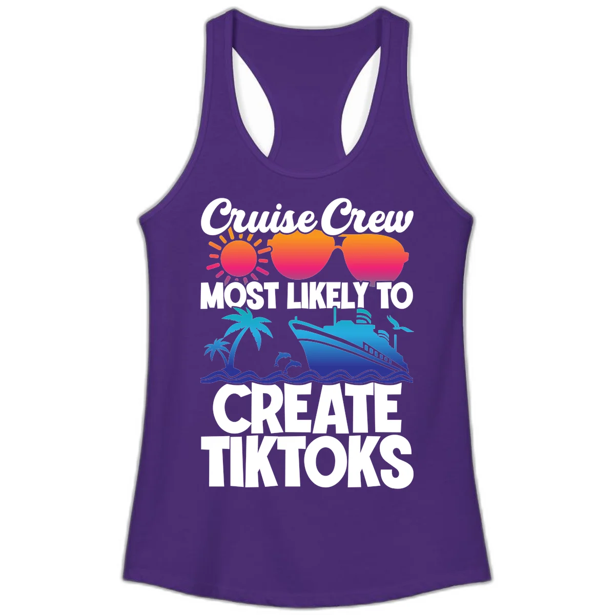 Cruise Crew Most Likely To Create Tiktoks Ladies Tank in Solid Purple Rush