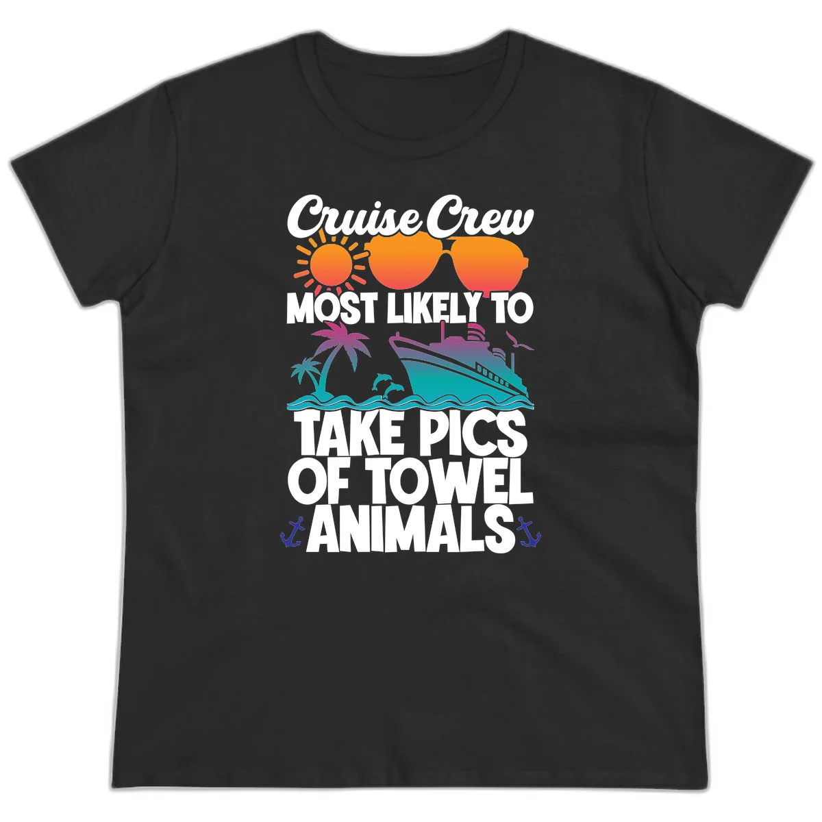 Cruise Crew Towel Animal Photos Ladies Tee in Black
