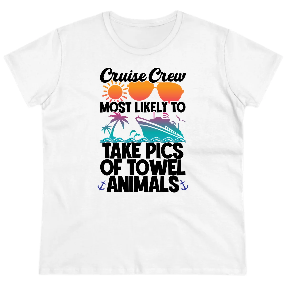 Cruise Crew Towel Animal Photos Ladies Tee in White
