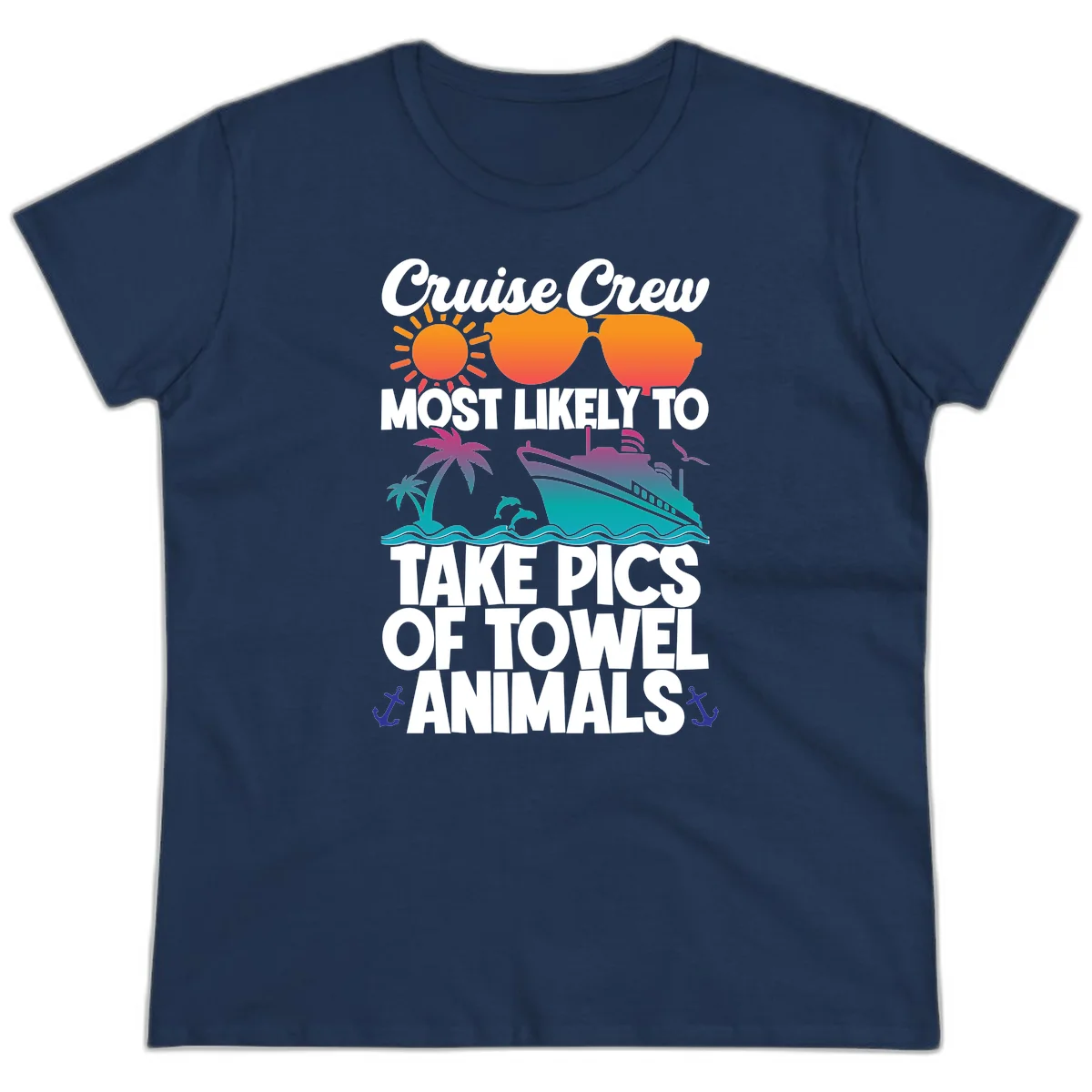 Cruise Crew Towel Animal Photos Ladies Tee in Navy