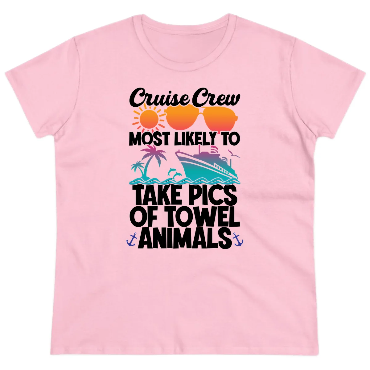 Cruise Crew Towel Animal Photos Ladies Tee in Light Pink