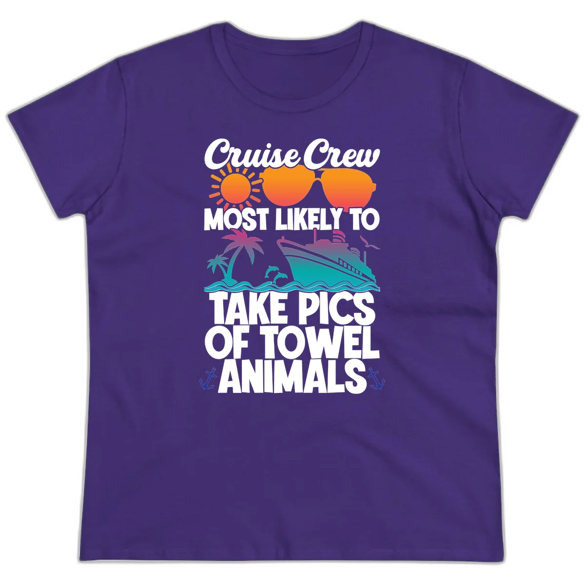 Cruise Crew Towel Animal Photos Ladies Tee in Purple