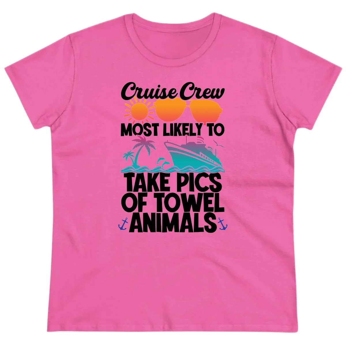 Cruise Crew Towel Animal Photos Ladies Tee in Azalea