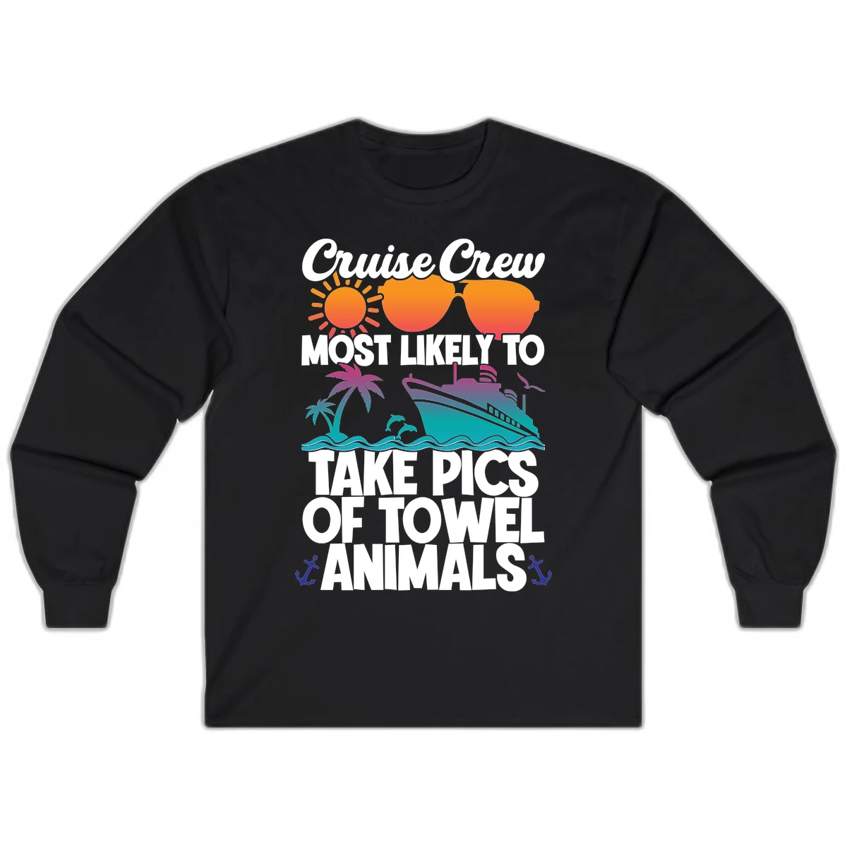 Cruise Crew Towel Animal Photos Long Sleeve in Black