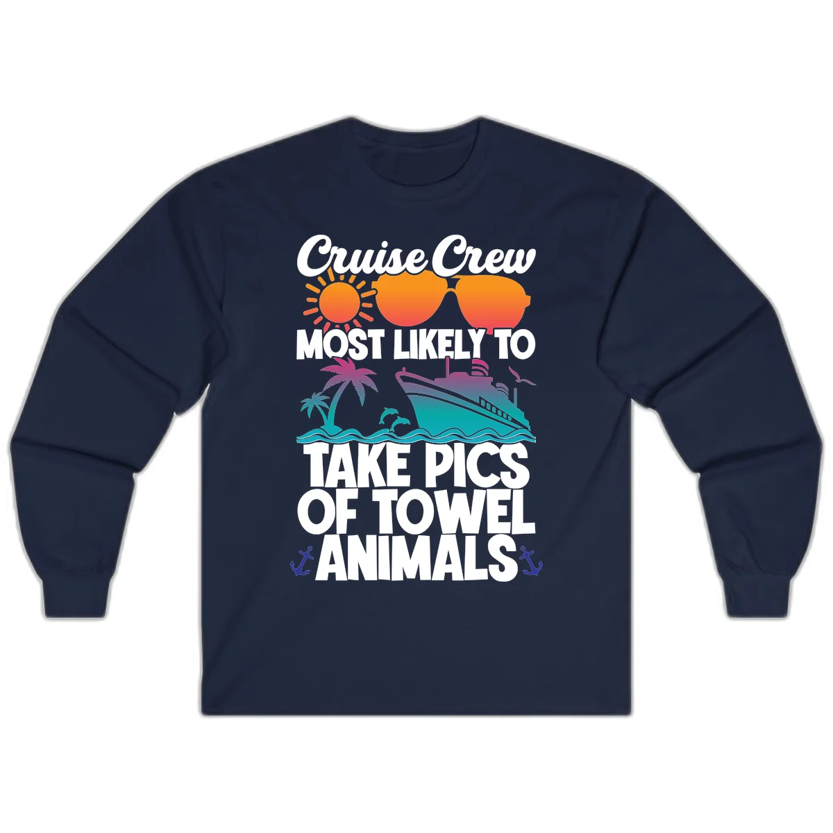Cruise Crew Towel Animal Photos Long Sleeve in Navy