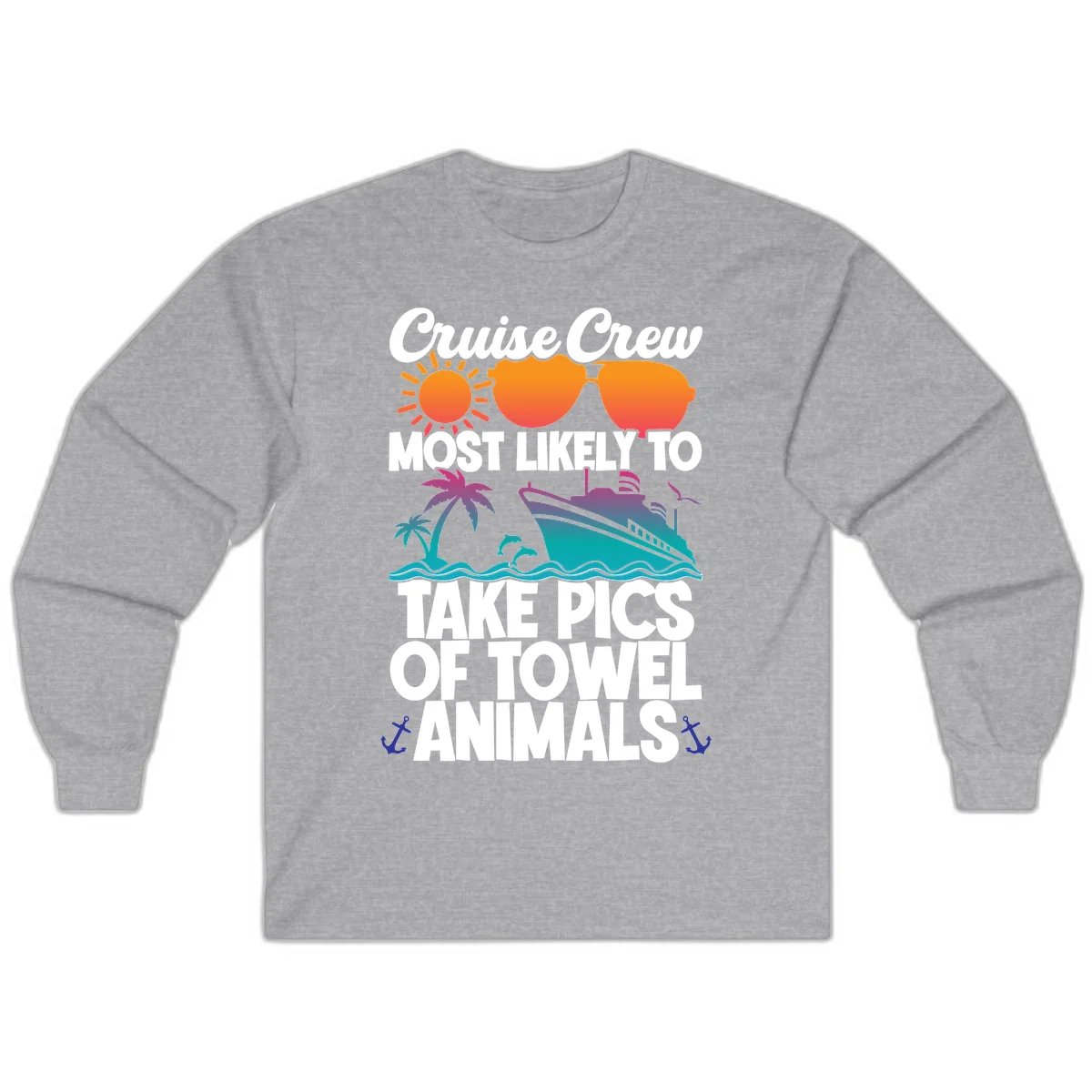 Cruise Crew Towel Animal Photos Long Sleeve in Sport Grey